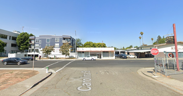 <p>A Vallejo, California man died in a fire near the intersection of Carolina Street and Tuolumne Street, pictured, after trying to save his dog from the flames, fire officials said</p>